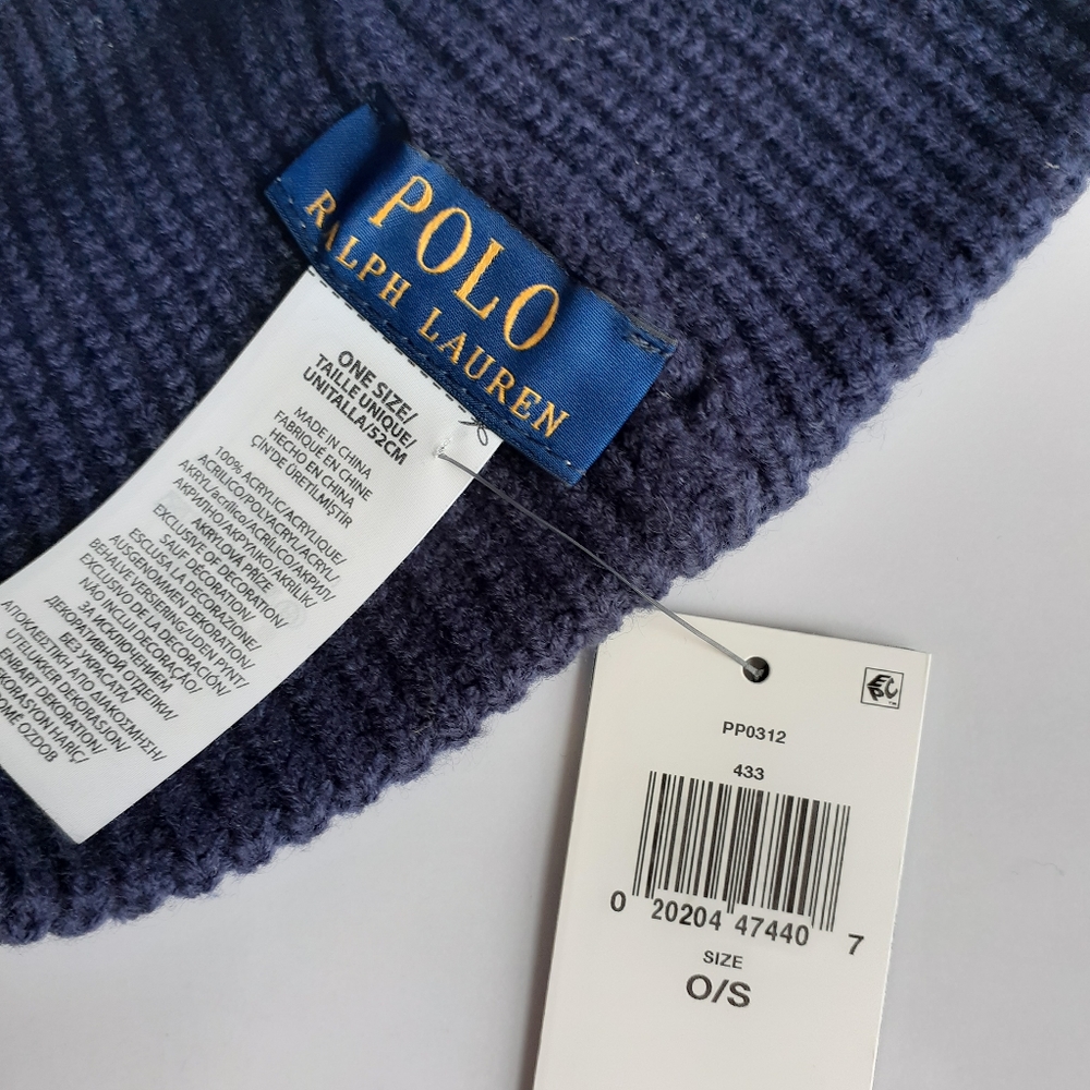 Polo Ralph Lauren Men's Tiger Patch Navy Blue Knit Beanie Toque Hat NWT - Picture 7 of 10